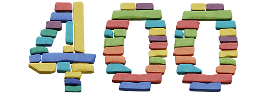 400 numbers made of colourful bricks
